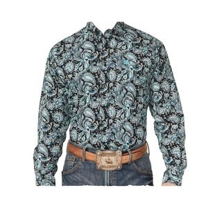 CONSEQUENCE , Navy PAISLEY BUTTON UP MEN'S SHIRT/ Gray Flip‎ Cuff  BUTTON Up M